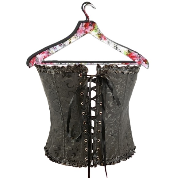 Victorian Ruffled Satin Ribbons Burlesque Steampunk Steel Boned Corset Women's - Picture 3 of 9